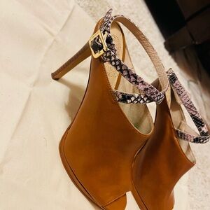 Vince Camuto Brown High Heel Open-Toe Shoes with Ankle Strap